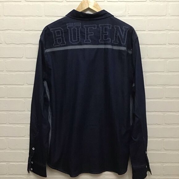 RUFEN Men’s XXL Embroidered Denim Button Down Shirt | Cotton Stretch Long Sleeve - Picture 3 of 16